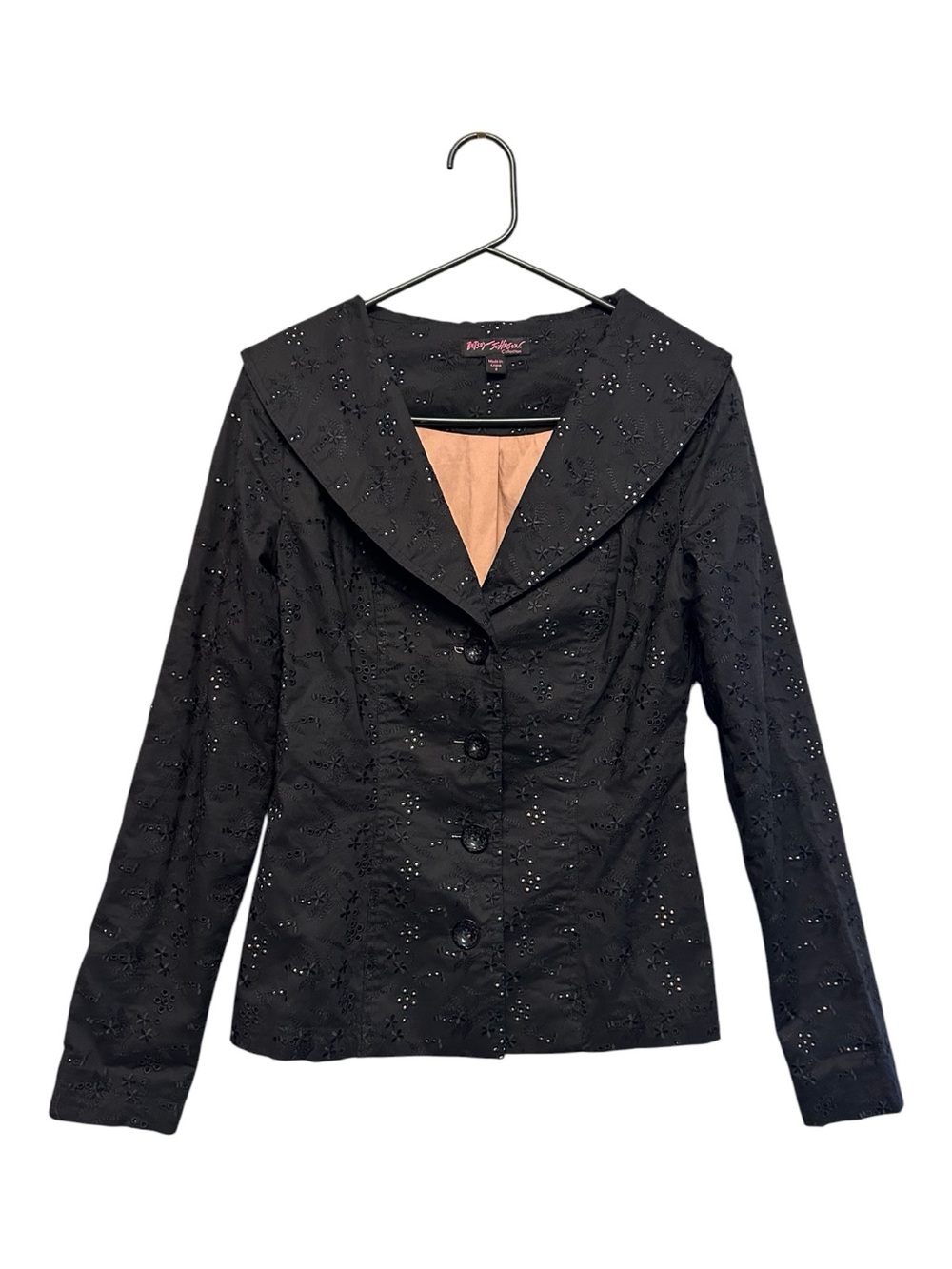 Vintage Y2K Betsey Johnson Black Eyelet Sailor-Collar Button Up Blazer Size 4